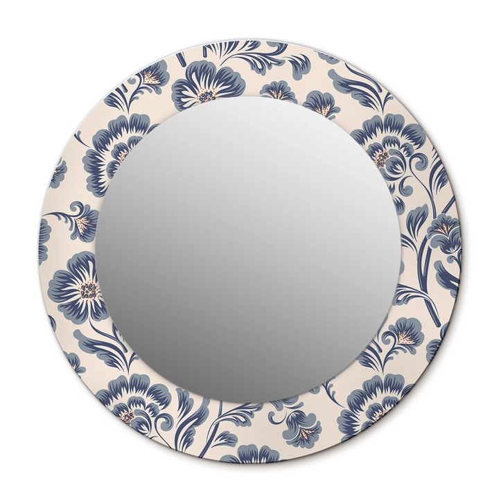 Fali tükör, Wallfluent, Virágmintás, Kerek, Bézs, Ø50 cm, 010090550080300020983