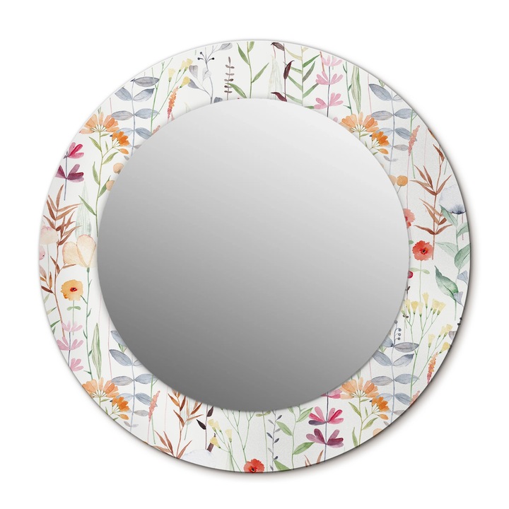 Fali tükör, Wallfluent, Vadvirágok, Kerek, Fehér, Ø50 cm, 010090550080300053996