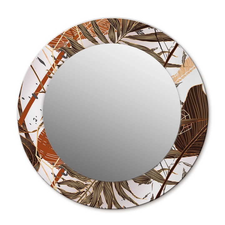 Fali tükör, Wallfluent, pálmalevél, Kerek, Barna, Ø50 cm, 010090550080300053946