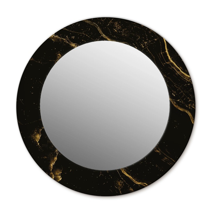 Fali tükör, Wallfluent, Márvány, Kerek, Fekete, Ø50 cm, 010090550080300053842