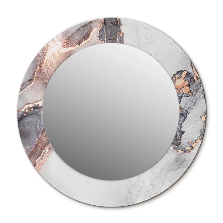 Fali tükör, Wallfluent, Márvány absztrakció, Kerek, Fehér, Ø50 cm, 010090550080300053837