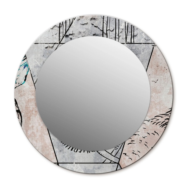 Fali tükör, Wallfluent, Állati absztrakció, Kerek, Szürke, Ø50 cm, 010090550080300053944