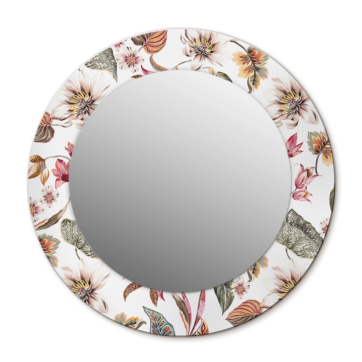 Fali tükör, Wallfluent, Vintage virágok, Kerek, Többszínű, Ø50 cm, 010090550080300072552
