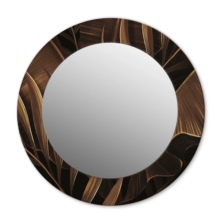 Fali tükör, Wallfluent, Barna banánlevél, Kerek, Barna, Ø50 cm, 010090550080300054020