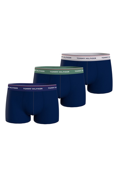Tommy Hilfiger, Set de boxeri cu banda cu logo in talie - 3 perechi, Albastru ultramarin/Verde electric