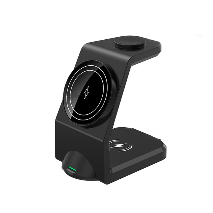 Безжично зарядно 3 в 1, Bolongking, 15 W бързо зареждане, Magsafe QI Magnetic Charging, за Apple Watch iPhone 12/13/14/15 AirPods iPad, черен