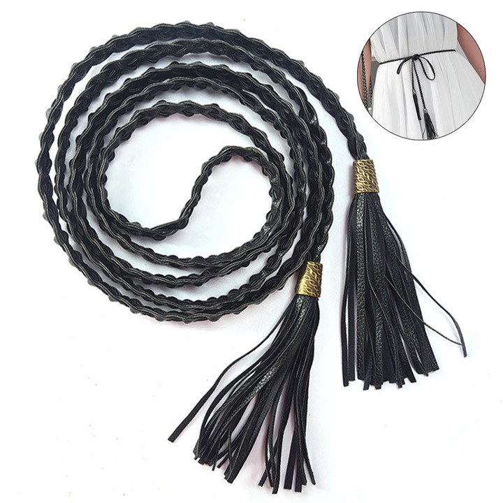 Jormftte női öv, fonott, fekete, 1. x 170-, 1 darabos szett, Fekete, 170