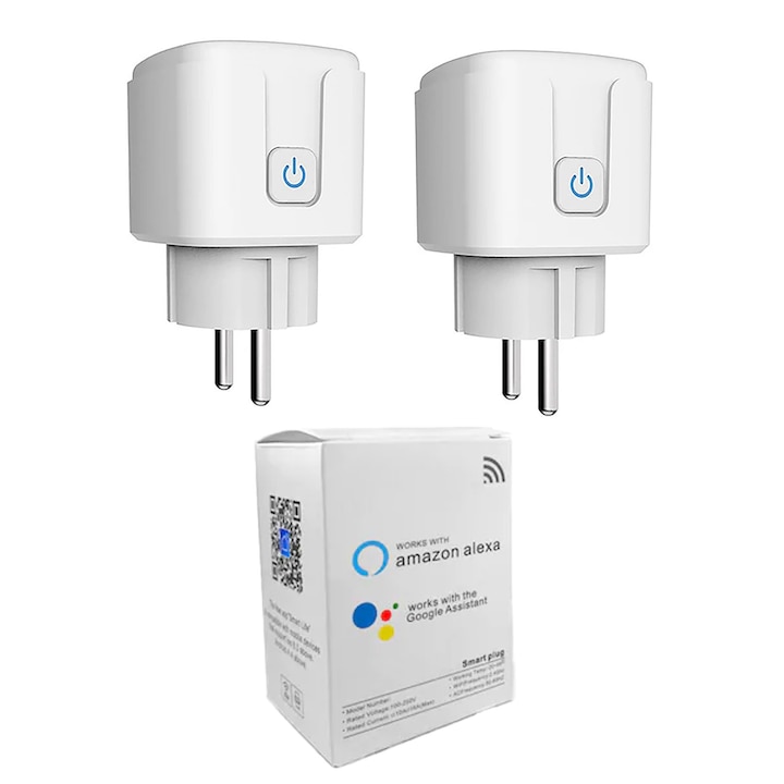 Комплект от 2 Wi-Fi контакта SmartPlug®, Max 20A, мониторинг на консумацията на енергия, съвместими SmartLife, Tuya, Google, Alexa