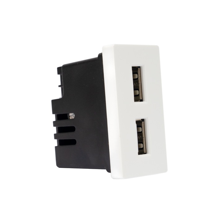 Двойна USB розетка PNI UB20, 5V, 2.4A, модулна, за вграждане, тип F 1/2, за стъклопакет RM101W, RM202W