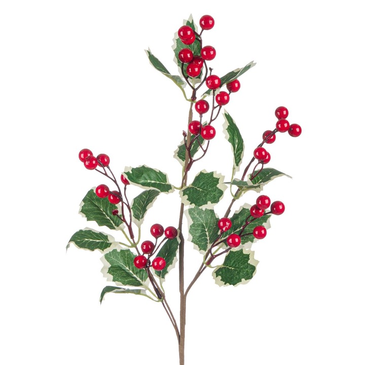 Crenguta Decorativa Craciun, Vasc cu Fructe Rosii, 73 cm, Verde/Rosu, Plastic, MYONNA IT & E- COMMERCE ®