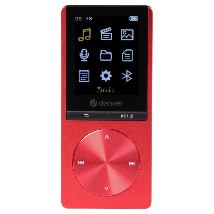 MP4 lejátszó, Denver, Bluetooth, 4 GB, 24 órás autonómia, piros