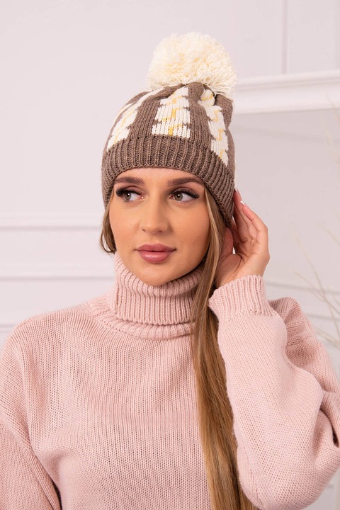 Női téli sapkák, Kesi, Nyeleti, ekru-mocca, One Size INTL
