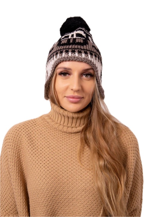 Női téli sapkák, Kesi, Cadi, fekete-mokka-bézs, One Size INTL