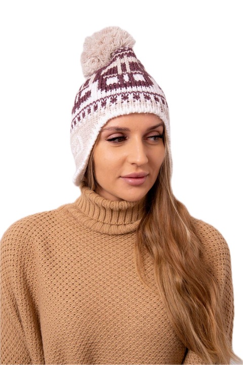 Női téli sapkák, Kesi, Cadi, bor-fehér-bézs, One Size INTL
