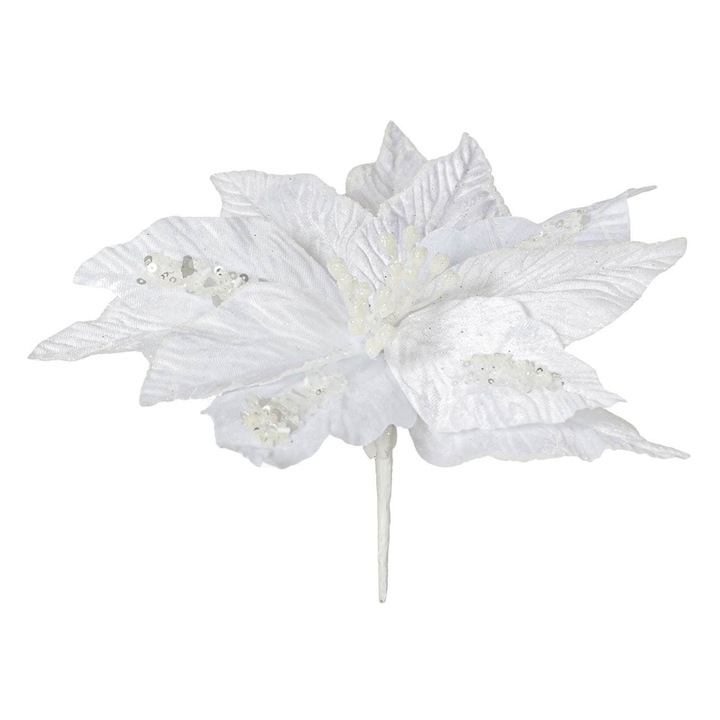 Craciunita decorativa de craciun alba catifelata glitter paiete 26cm