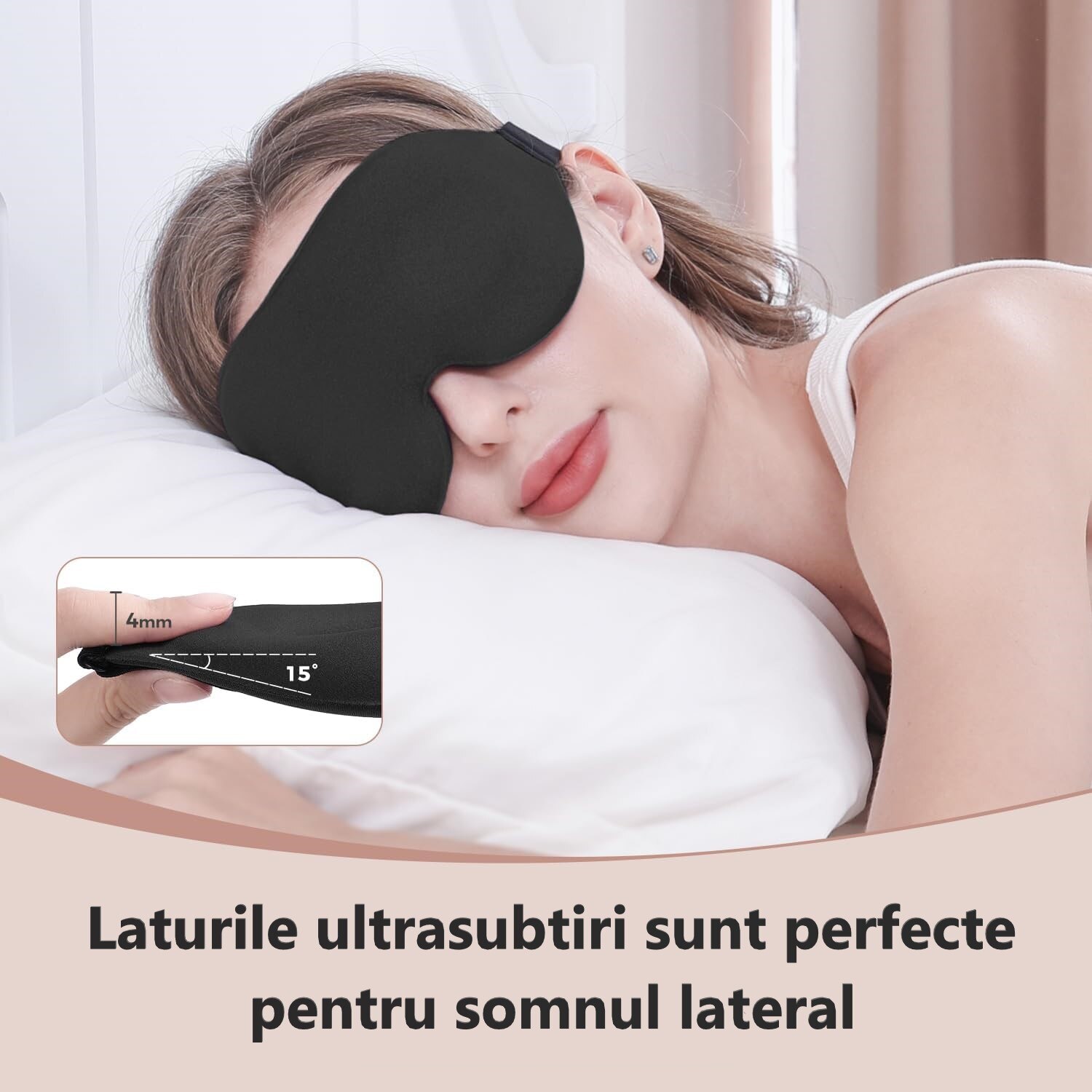3D маска за сън, блокира 100% светлина, Регулируема, Защита на носа ...