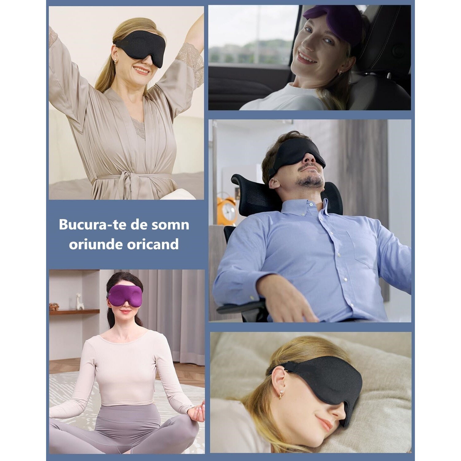 3D маска за сън, блокира 100% светлина, Регулируема, Защита на носа ...