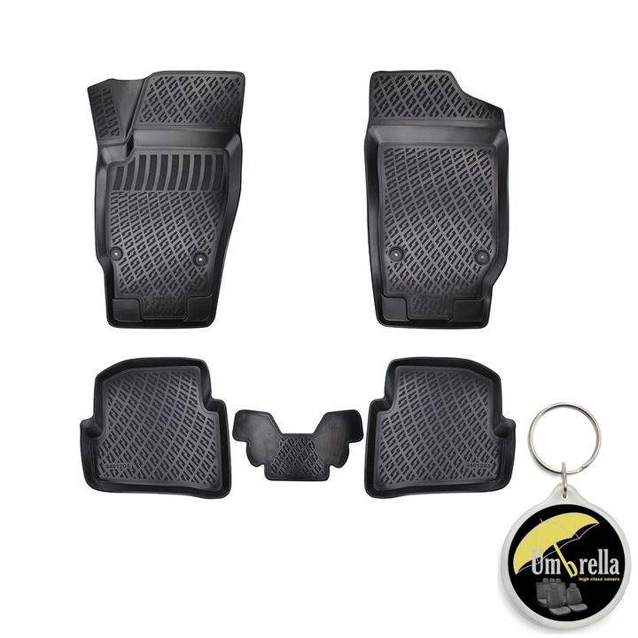 Set 4 covorase auto cauciuc tip tavita Premium Line 3D pentru Skoda Fabia I 1999-2007 si breloc Umbrella