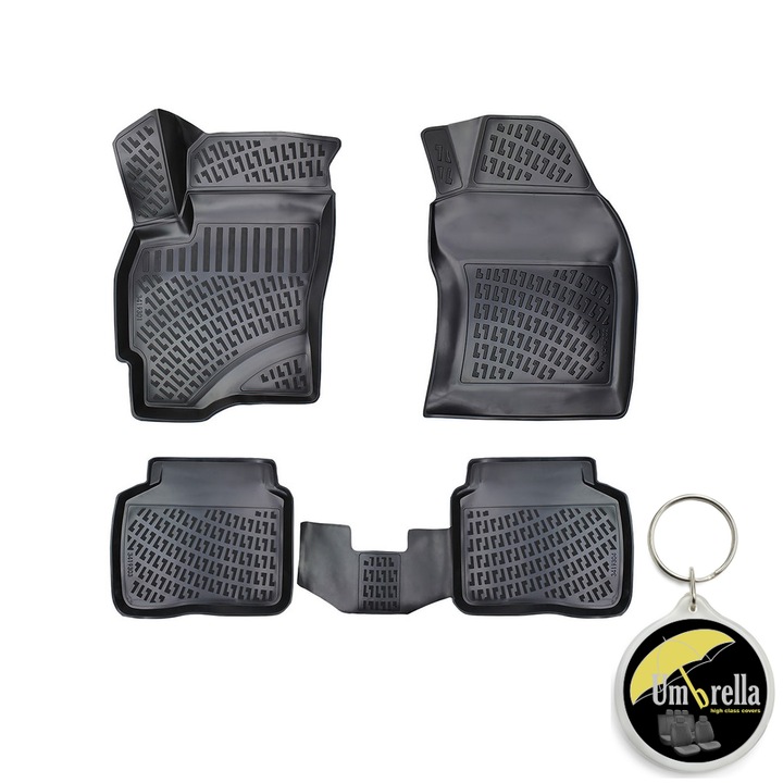 Set 4 covorase auto cauciuc tip tavita Premium Line 3D pentru Ford Mondeo III 2000-2007 si breloc Umbrella