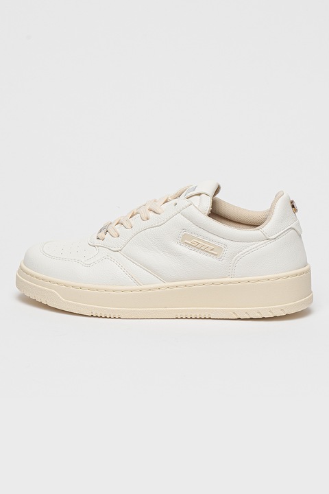 Steve Madden, Pantofi sport cu insertii din piele intoarsa Dunked, Alb optic, 40