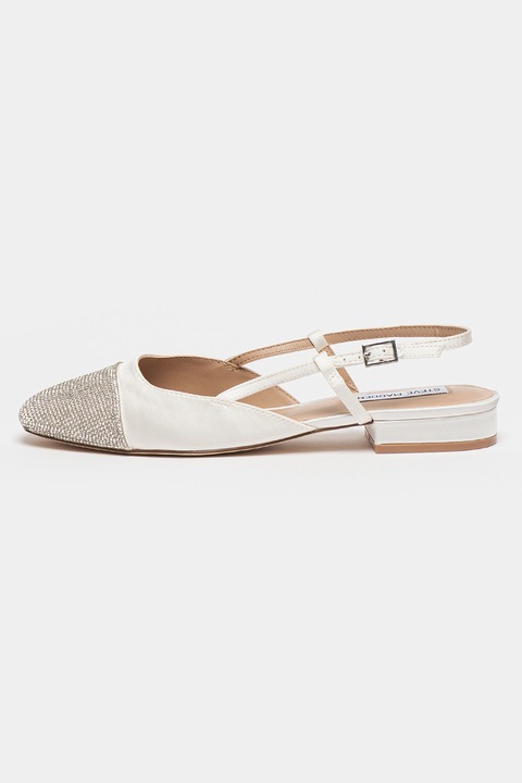 Steve Madden, Сатинирани пантофки с декоративни камъни, Бял