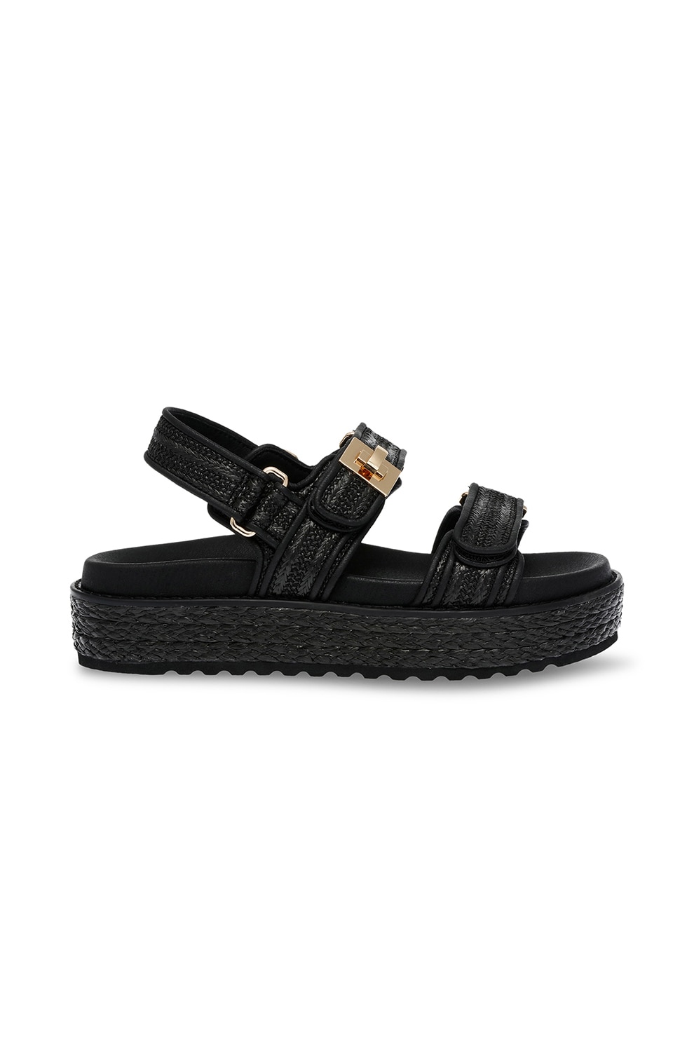 Steve Madden, Sandale flatform cu velcro Bigmona, Negru, 39