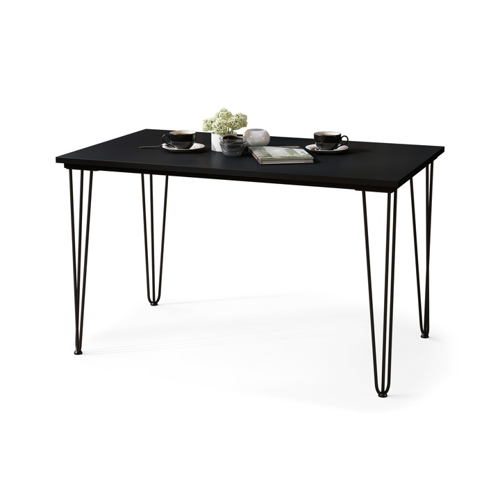Masa de bucatarie, Mazzoni, HAIRPIN Negru Mat, 120 cm / 70 cm