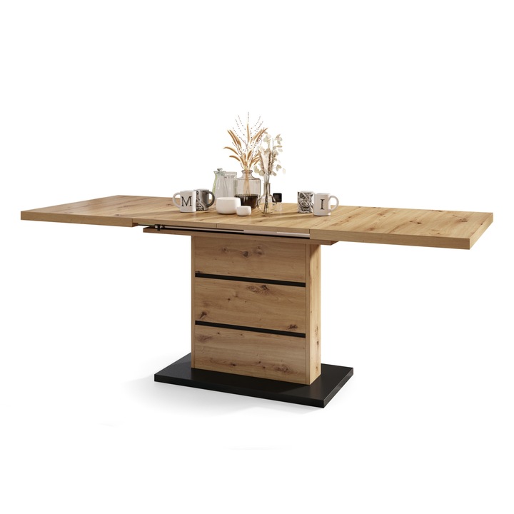 Кухненска маса, Mazzoni, PIANO Artisan Oak/Mat Black, 120 см / 80 см