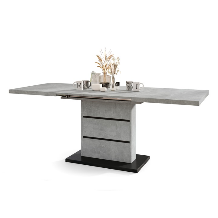 Кухненска маса, Mazzoni, PIANO Beton Atelier Open в цвят/черно мат, 120 см / 80 см
