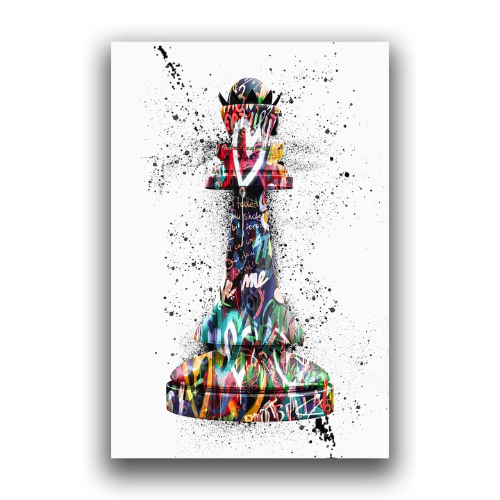 Kaртина на платно, LuxCanva® B1048, Шахматна кралица, 40 X 60 CM, 100% памучно платно 400g/m2, Дървена рамка, Спалня, Всекидневна, Любов, Кралица, Шах, Бела, Многоцветни, Живи цветове