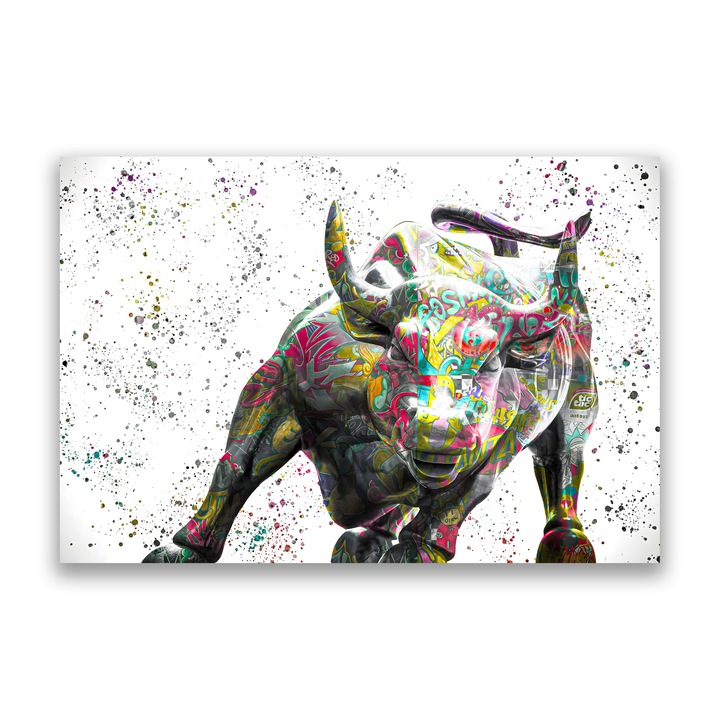 Картина на платно, LuxCanva® A1191, Bull Market, 40 X 60 CM, 100% памучно платно 400g/m2, дървена рамка, всекидневна, фондова борса, офис, финансова, цветна, живи цветове