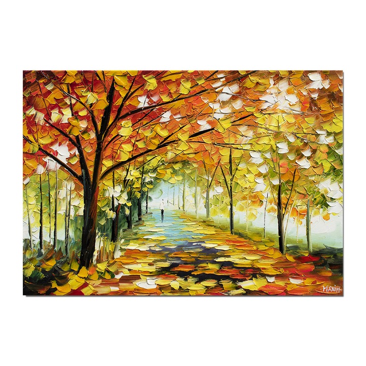 Tablou pictat manual living, hol, birou, dormitor, Armonia naturii, oaza de liniste, 70x50cm ulei pe panza in cutit efect 3D