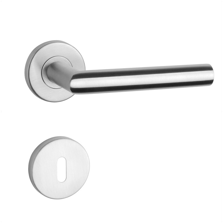 Maner cu rozeta rotunda pentru usa lemn, Sterk Oval inox, 134 x 52 mm