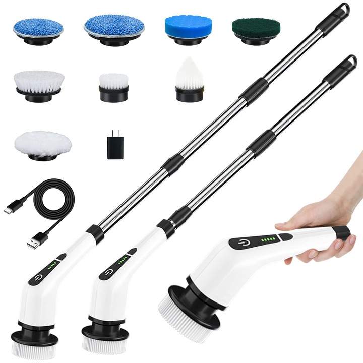 Scrubber electric cu 8 capete, OVERTANG, Alb/Negru