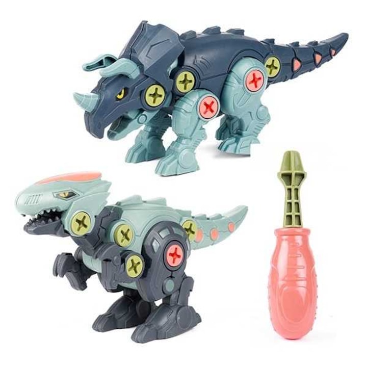 Set 2 Dinozauri Demontabili cu Surubelnita Inclusa, Toi-Toys, Albastru