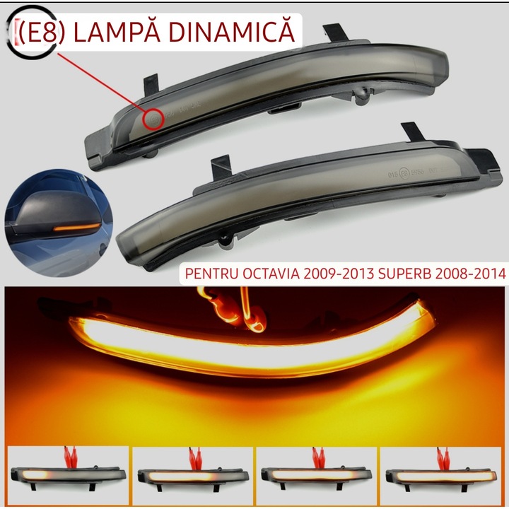 Set 2 Bucati Semnalizare Dinamica Led Oglinda Skoda, Octavia 2009-2013, Superb 2008-2014, Culoare Galben