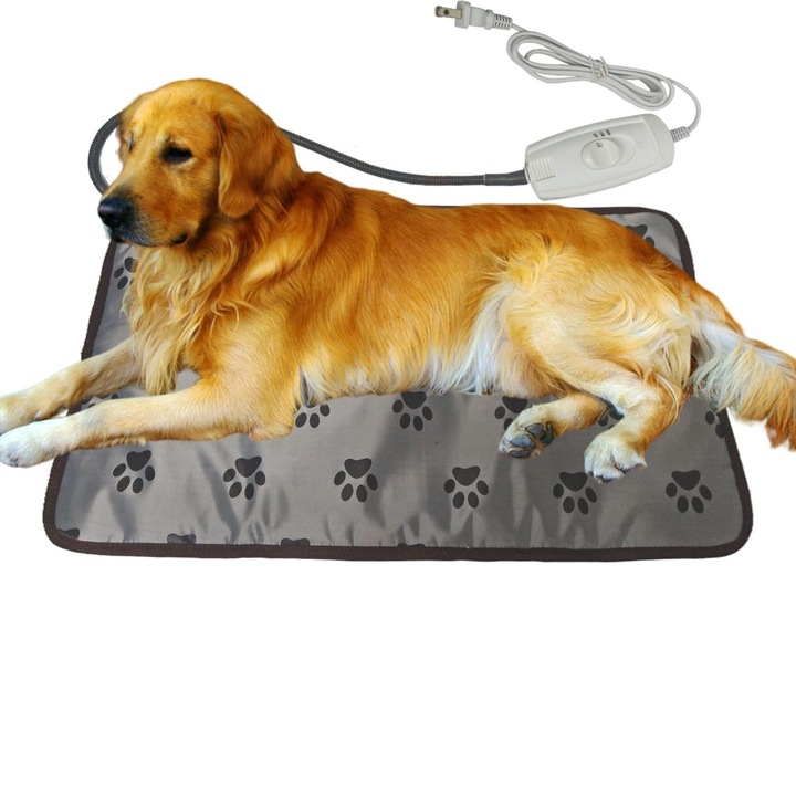 Covoras electric Damar, pentru incalzirea animalelor de companie, 70x50, Impermeabila, Rezistenta la uzura, Temperatura reglabila si constanta, Gri/Negru, 5 straturi, Calitate premium