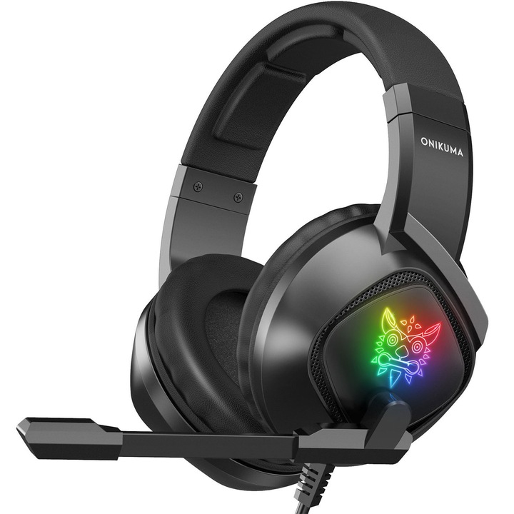 Professzionális játék fejhallgató, Xinxu, hangerőszabályzó, zajszűrő mikrofon, puha párnák, memóriahabos csészék, RGB, többplatform kompatibilis, fekete