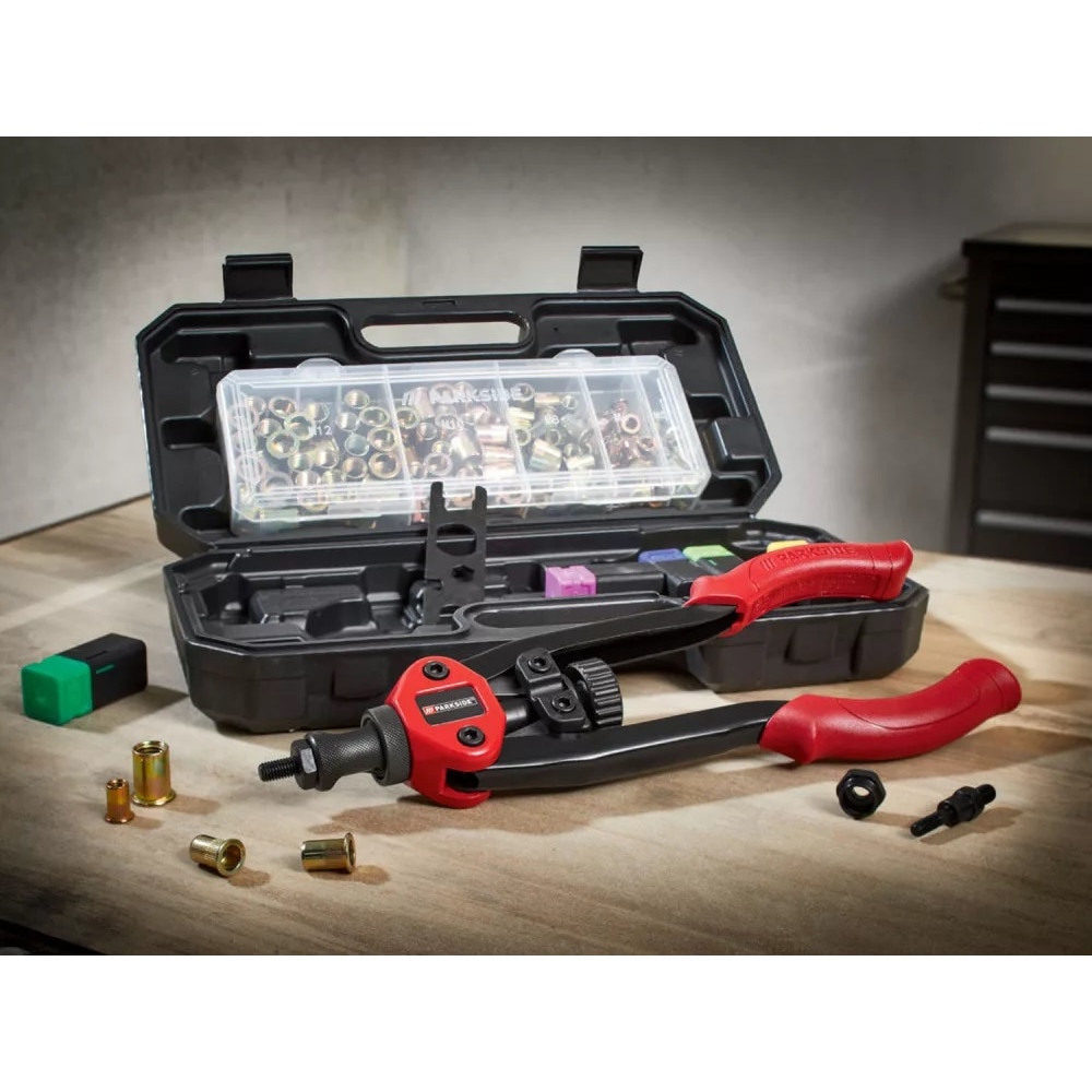 ParkSide Rivet Nut Tool Karos szegecsanyahúzó, szegecselő fogó készlet kofferben, 151 részes