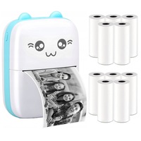 Mini imprimanta termica GALAXIA®, cu 10 role hartie termica, Bluetooth, Compatibil iOS / Android, Imprimare APP, 1200 mAh, Alb/albastru