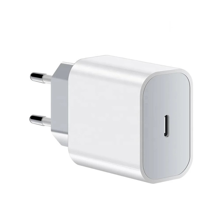 Aurov® Phone Charger, Quick Charge Type-C 20W, мрежов адаптер, съвместим с Apple iPhone, Samsung, Huawei, Universal, в кутия, бял