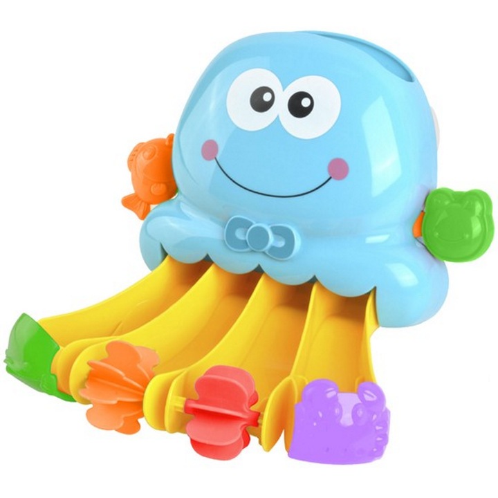 IdealSTORE Octopus fürdőjáték, Méretek 27 x 5 x 30 cm, Tartalma: Vízicsúszda, 4 színes pohár, Erős tapadókorongok a zuhanyfalhoz, kádhoz, csempéhez rögzítéshez, Segíti az érzékek és a kognitív képességek fejlesztését