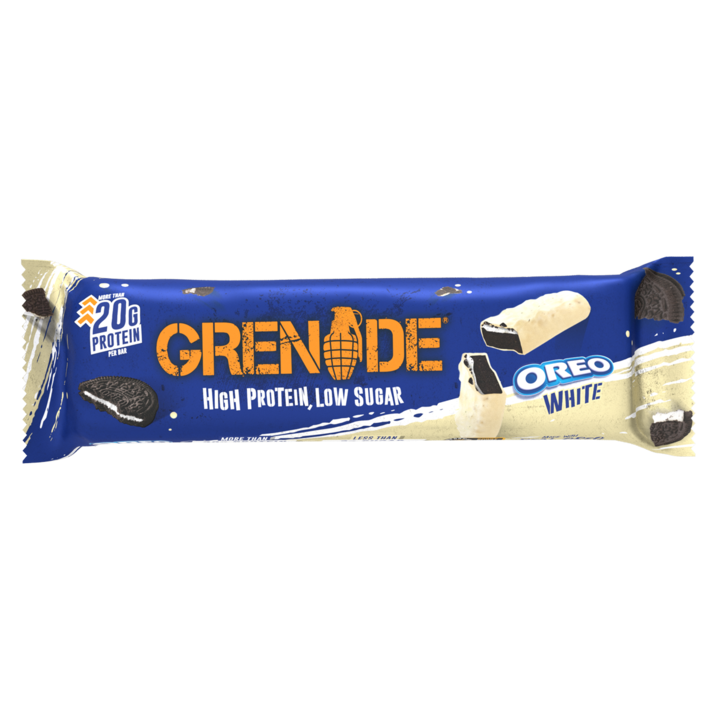 Baton Proteic cu Aroma de Biscuiti Oreo White, Grenade High Protein, Low Sugar Bar Oreo White 60 g