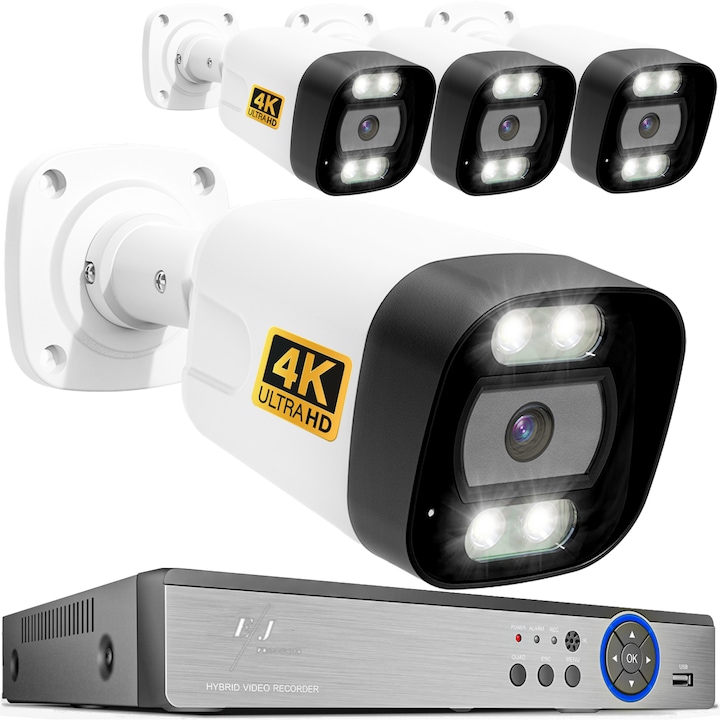 Sistem supraveghere video ultra profesional 4 camere Ultra HD 4K, DVR 4 canale, full accesorii, live internet, PK-8HB718