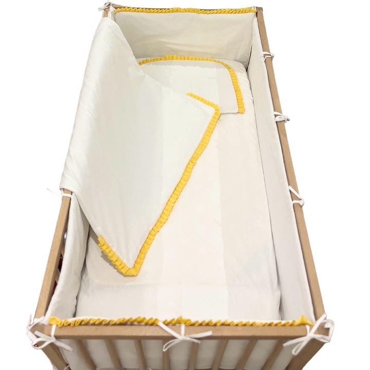 Lenjerie patut bebelusi Sunflower, 7 piese, bumbac, alb / galben