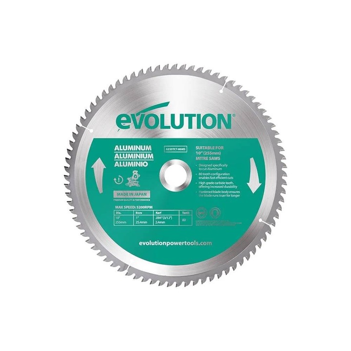 Kör alakú tárcsa alumíniumhoz 255x25,4x2,4 mm, 80T Evolution