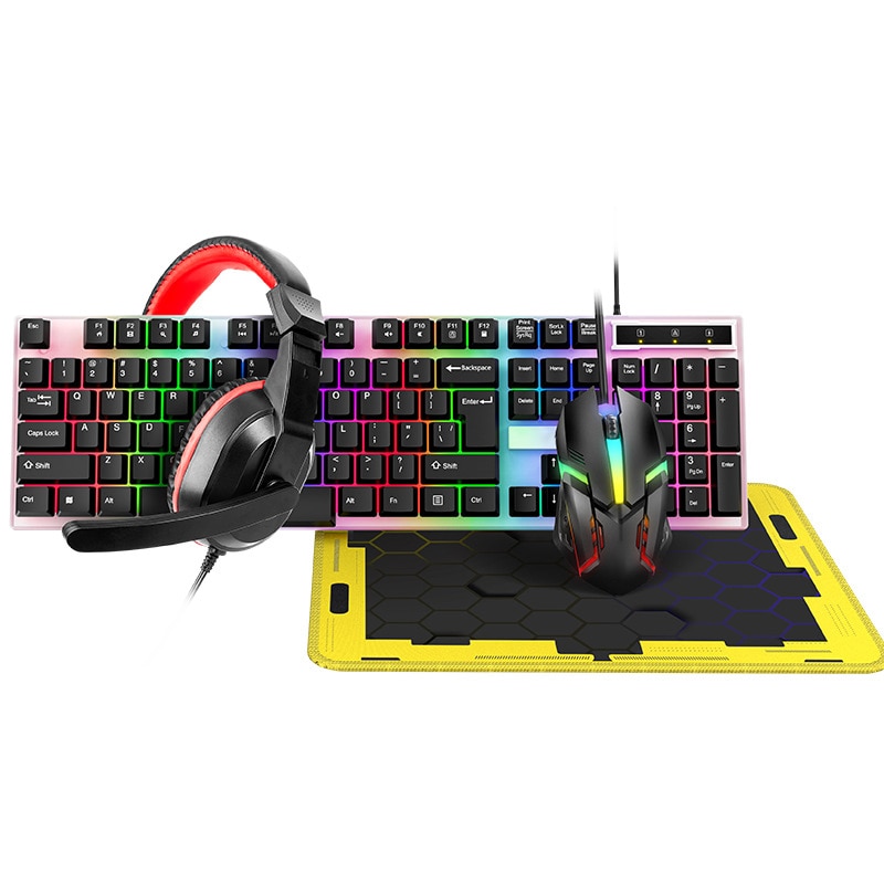 Комплект за гейминг 4 в 1 KINSI, RGB, клавиатура, слушалки, мишка ...