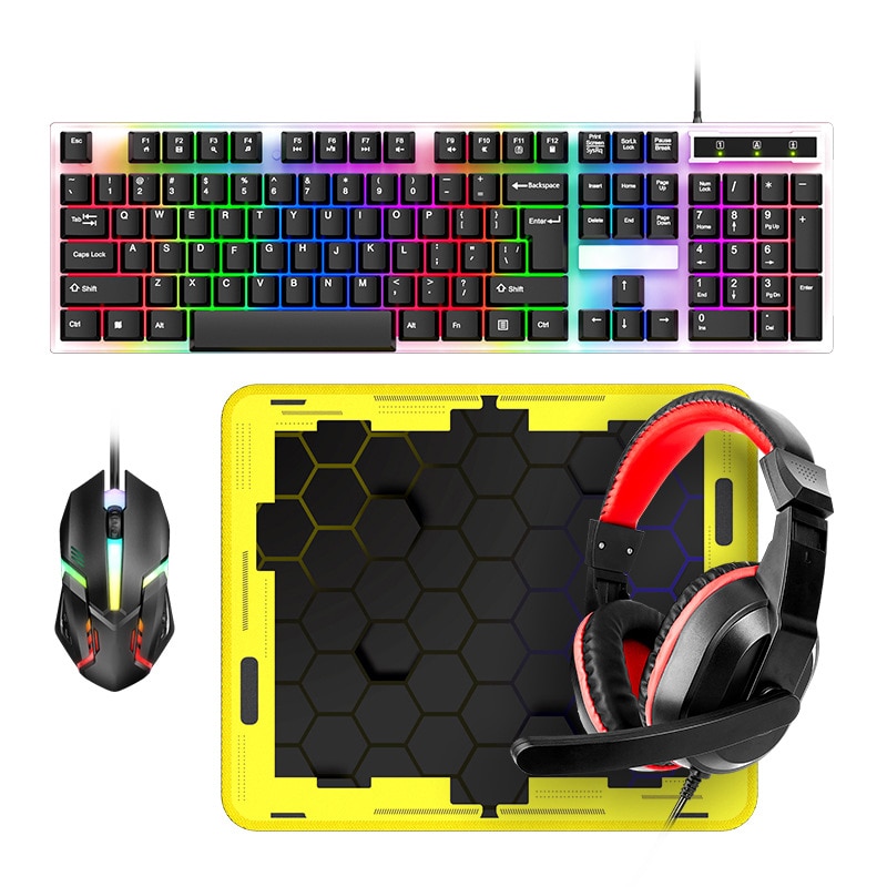 Комплект за гейминг 4 в 1 KINSI, RGB, клавиатура, слушалки, мишка ...