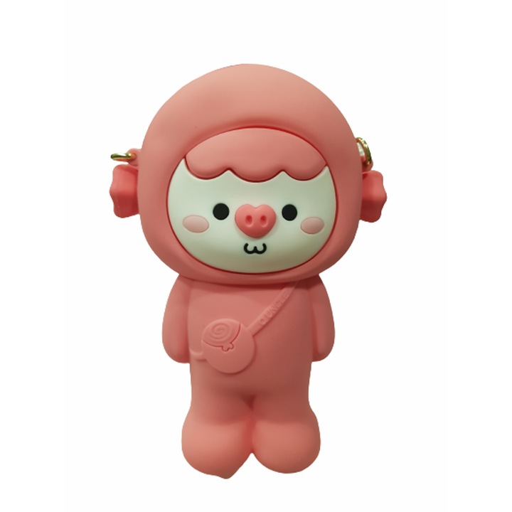 Ahelos táska, Medve, Gumi, Rózsaszín, 22x11 cm