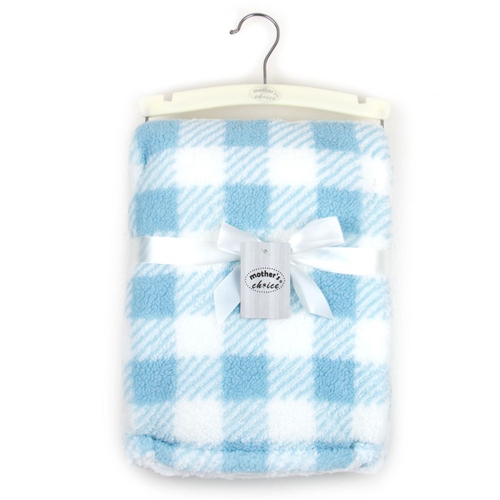 Bolyhos takaró babáknak, 76 x 102 cm, kék kockás mintával